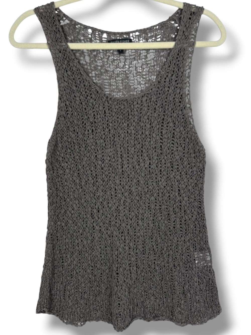 Eileen Fisher Open Knit Crochet Cotton Tank Top Moss Green L Italian Yarn